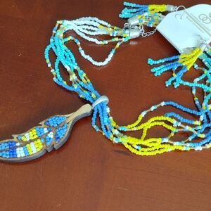Colorful Yellow/Blue Beaded Necklace Set